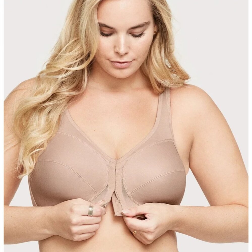 Glamorise 36H USA (36G UK) MagicLift Front Closure Posture Back Bra 1265 Cafe - Picture 7 of 14